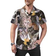 AILLOSA Hawaii Çiçek Baskılı 3D Desen Kısa Kollu YH-386 Erkek Gömlek