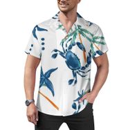 AILLOSA Hawaii Çiçek Baskılı 3D Desen Kısa Kollu YH-394 Erkek Gömlek