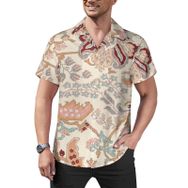 AILLOSA Hawaii Çiçek Baskılı 3D Desen Kısa Kollu YH-395 Erkek Gömlek
