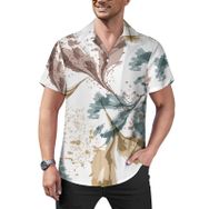 AILLOSA Hawaii Çiçek Baskılı 3D Desen Kısa Kollu YH-396 Erkek Gömlek