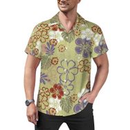 AILLOSA Hawaii Çiçek Baskılı 3D Desen Kısa Kollu YH-403 Erkek Gömlek