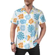 AILLOSA Hawaii Çiçek Baskılı 3D Desen Kısa Kollu YH-404 Erkek Gömlek