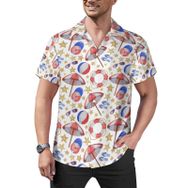 AILLOSA Hawaii Çiçek Baskılı 3D Desen Kısa Kollu YH-408 Erkek Gömlek