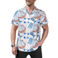 AILLOSA Hawaii Çiçek Baskılı 3D Desen Kısa Kollu YH-411 Erkek Gömlek