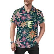 AILLOSA Hawaii Çiçek Baskılı 3D Desen Kısa Kollu YH-413 Erkek Gömlek