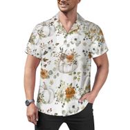 AILLOSA Hawaii Çiçek Baskılı 3D Desen Kısa Kollu YH-414 Erkek Gömlek