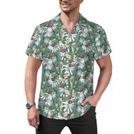 AILLOSA Hawaii Çiçek Baskılı 3D Desen Kısa Kollu YH-420 Erkek Gömlek