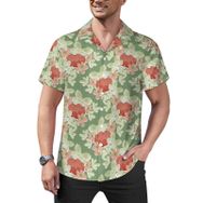AILLOSA Hawaii Çiçek Baskılı 3D Desen Kısa Kollu YH-422 Erkek Gömlek