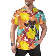 AILLOSA Hawaii Çiçek Baskılı 3D Desen Kısa Kollu YH-423 Erkek Gömlek