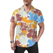 AILLOSA Hawaii Çiçek Baskılı 3D Desen Kısa Kollu YH-424 Erkek Gömlek