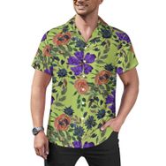 AILLOSA Hawaii Çiçek Baskılı 3D Desen Kısa Kollu YH-425 Erkek Gömlek