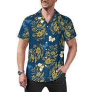 AILLOSA Hawaii Çiçek Baskılı 3D Desen Kısa Kollu YH-426 Erkek Gömlek