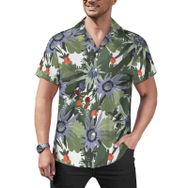AILLOSA Hawaii Çiçek Baskılı 3D Desen Kısa Kollu YH-431 Erkek Gömlek
