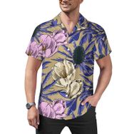 AILLOSA Hawaii Çiçek Baskılı 3D Desen Kısa Kollu YH-436 Erkek Gömlek