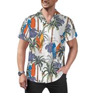 AILLOSA Hawaii Çiçek Baskılı 3D Desen Kısa Kollu YH-437 Erkek Gömlek