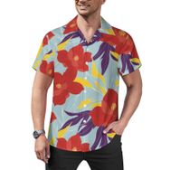 AILLOSA Hawaii Çiçek Baskılı 3D Desen Kısa Kollu YH-447 Erkek Gömlek