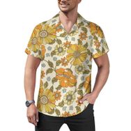 AILLOSA Hawaii Çiçek Baskılı 3D Desen Kısa Kollu YH-450 Erkek Gömlek