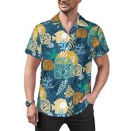 AILLOSA Hawaii Çiçek Baskılı 3D Desen Kısa Kollu YH-452 Erkek Gömlek
