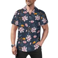 AILLOSA Hawaii Çiçek Baskılı 3D Desen Kısa Kollu YH-454 Erkek Gömlek