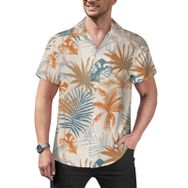 AILLOSA Hawaii Çiçek Baskılı 3D Desen Kısa Kollu YH-455 Erkek Gömlek
