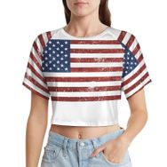 AILLOSA Racerback Bisiklet Yaka Kısa Kol Flag-73 Kadın T-shirt