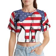 AILLOSA Racerback Tank Top Yuvarlak Yaka Kısa Kol Flag-01 Kadın T-shirt