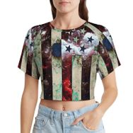 AILLOSA Racerback Tank Top Yuvarlak Yaka Kısa Kol Flag-108 Kadın T-shirt