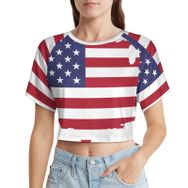 AILLOSA Racerback Tank Top Yuvarlak Yaka Kısa Kol Flag-11 Kadın T-shirt