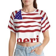 AILLOSA Racerback Tank Top Yuvarlak Yaka Kısa Kol Flag-159 Kadın T-shirt