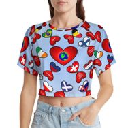 AILLOSA Racerback Tank Top Yuvarlak Yaka Kısa Kol Flag-16 Kadın T-shirt