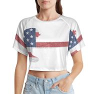 AILLOSA Racerback Tank Top Yuvarlak Yaka Kısa Kol Flag-21 Kadın T-shirt
