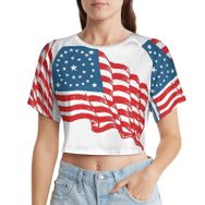 AILLOSA Racerback Tank Top Yuvarlak Yaka Kısa Kol Flag-22 Kadın T-shirt