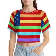 AILLOSA Racerback Tank Top Yuvarlak Yaka Kısa Kol Flag-31 Kadın T-shirt