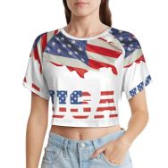 AILLOSA Racerback Tank Top Yuvarlak Yaka Kısa Kol Flag-37 Kadın T-shirt