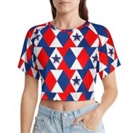 AILLOSA Racerback Tank Top Yuvarlak Yaka Kısa Kol Flag-57 Kadın T-shirt
