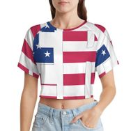AILLOSA Racerback Tank Top Yuvarlak Yaka Kısa Kol Flag-63 Kadın T-shirt