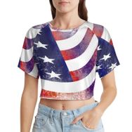 AILLOSA Racerback Tank Top Yuvarlak Yaka Kısa Kol Flag-66 Kadın T-shirt