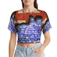 AILLOSA Racerback Tank Top Yuvarlak Yaka Kısa Kol Flag-68 Kadın T-shirt
