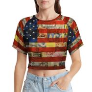 AILLOSA Racerback Tank Top Yuvarlak Yaka Kısa Kol Flag-69 Kadın T-shirt