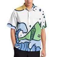 AILLOSA TH-100 Aloha Hawaii 3D Desen Kısa Kollu Erkek Gömlek