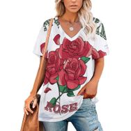 AILLOSA TH-103 Tamamı Baskılı V Yaka Kısa Kollu Kadın T-shirt