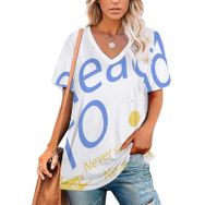 AILLOSA TH-104 Tamamı Baskılı V Yaka Kısa Kollu Kadın T-shirt