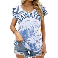 AILLOSA TH-106 Tamamı Baskılı Kısa Kollu V Yakalı Kadın T-shirt