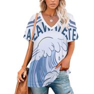 AILLOSA TH-106 Tamamı Baskılı V Yaka Kısa Kollu Kadın T-shirt