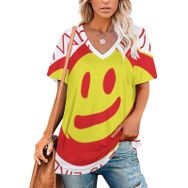 AILLOSA TH-110 Tamamı Baskılı V Yaka Kısa Kollu Kadın T-shirt