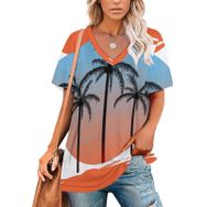 AILLOSA TH-111 Tamamı Baskılı V Yaka Kısa Kollu Kadın T-shirt