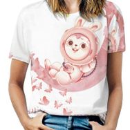 AILLOSA TH-113 Tamamı Baskılı Kısa Kollu Yuvarlak Yaka Kadın T-shirt