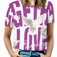 AILLOSA TH-114 Tamamı Baskılı Kısa Kollu Yuvarlak Yaka Kadın T-shirt