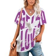AILLOSA TH-114 Tamamı Baskılı V Yaka Kısa Kollu Kadın T-shirt