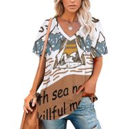 AILLOSA TH-115 Tamamı Baskılı V Yaka Kısa Kollu Kadın T-shirt